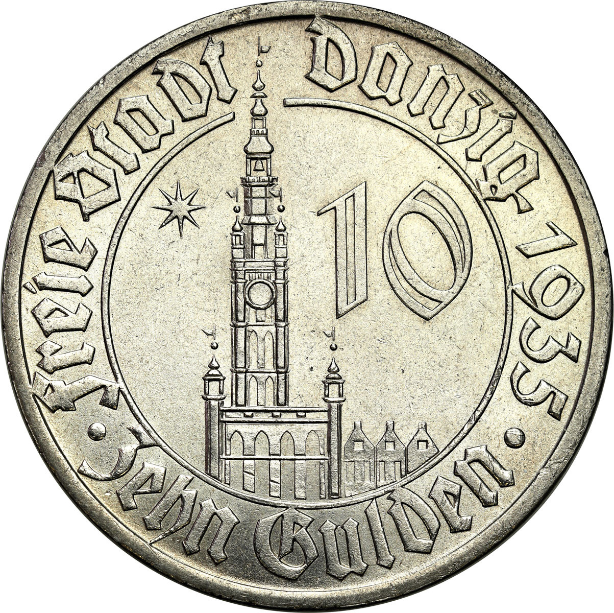 Wolne Miasto Gdańsk/Danzig. 10 guldenów 1935 Ratusz - PIĘKNE